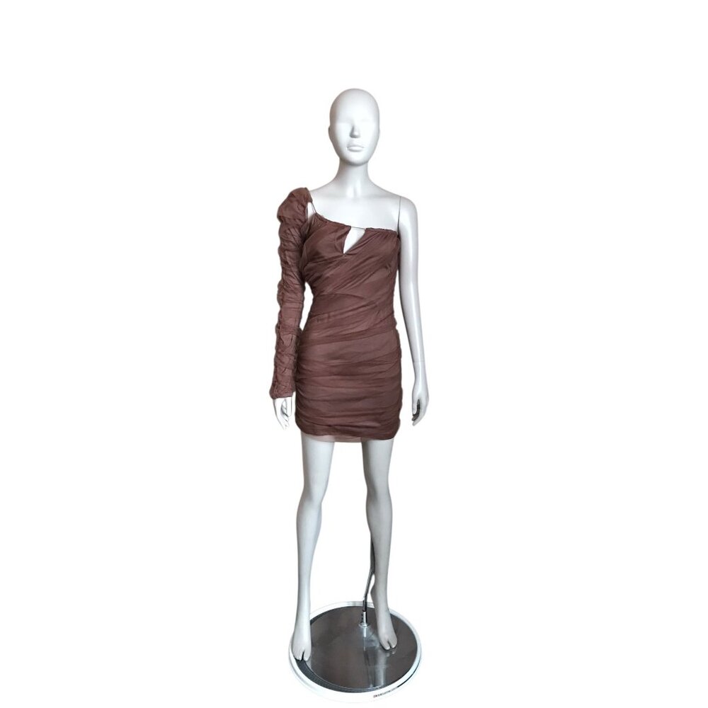 Zara Brown One Shoulder Cutout Mini Dress